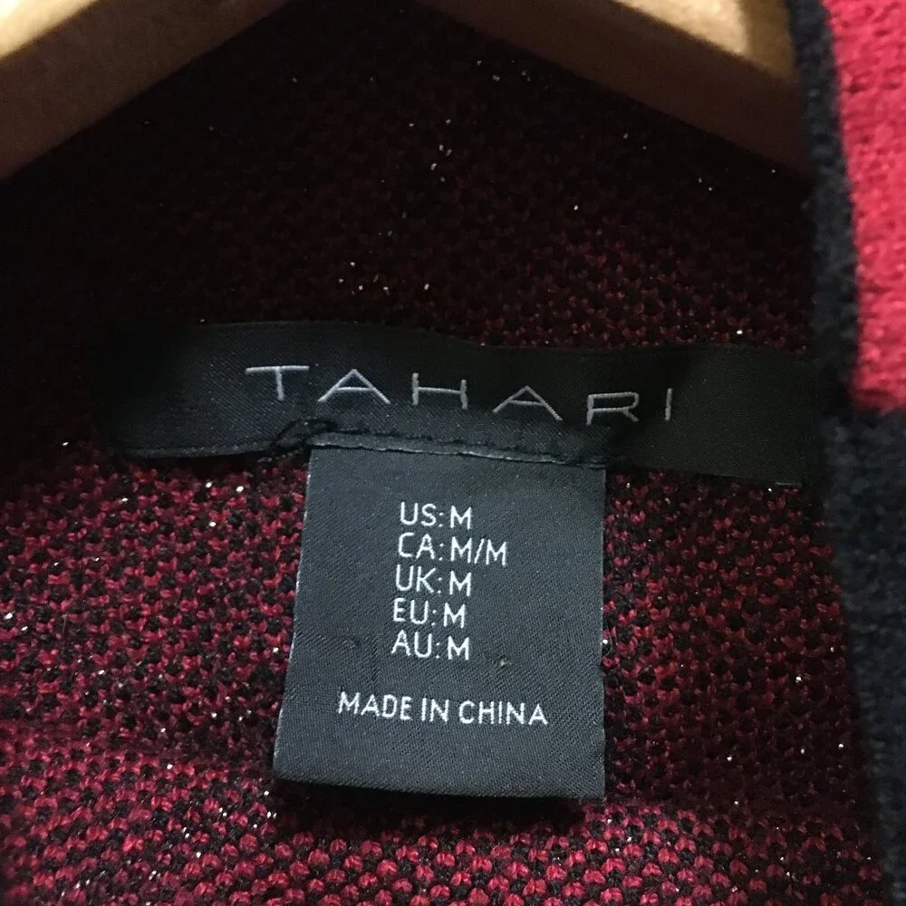 Tahari Red & Black Floral Rayon Blend Mockneck Sweater Medium - Picture 12 of 13